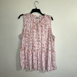 Loft Outlet Women Sheer Abstract Red Orange White Sleeveless Top Size XL